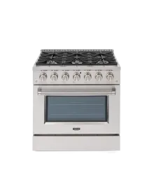 Fogão Freestanding Austin 90 Crissair em inox, vista frontal de seis bocas com forno