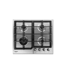 Cooktop Semi-Filo 60 Crissair a gás, mesa em inox com quatro bocas e grades de ferro, vista de cima