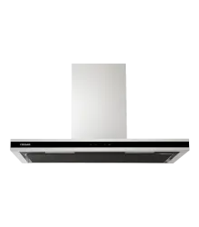 Coifa Soft 90 Crissair de parede, vista frontal do corpo em inox com faixa preta