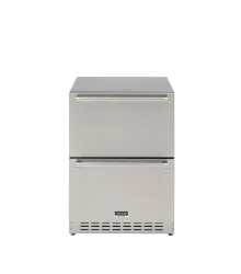 Gaveta Refrigerada Crissair de duas gavetas em inox, vista frontal com puxadores tubulares