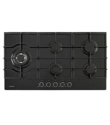 Cooktop Crystal 90 Crissair a gás, vidro preto de 90 cm com cinco queimadores, visto de cima