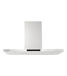 Coifa Slim Isola Crissair de teto em inox, vista frontal com painel touch e filtros de alumínio