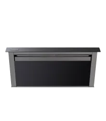 Coifa Down Draft Crissair de bancada, painel preto retrátil com moldura em inox