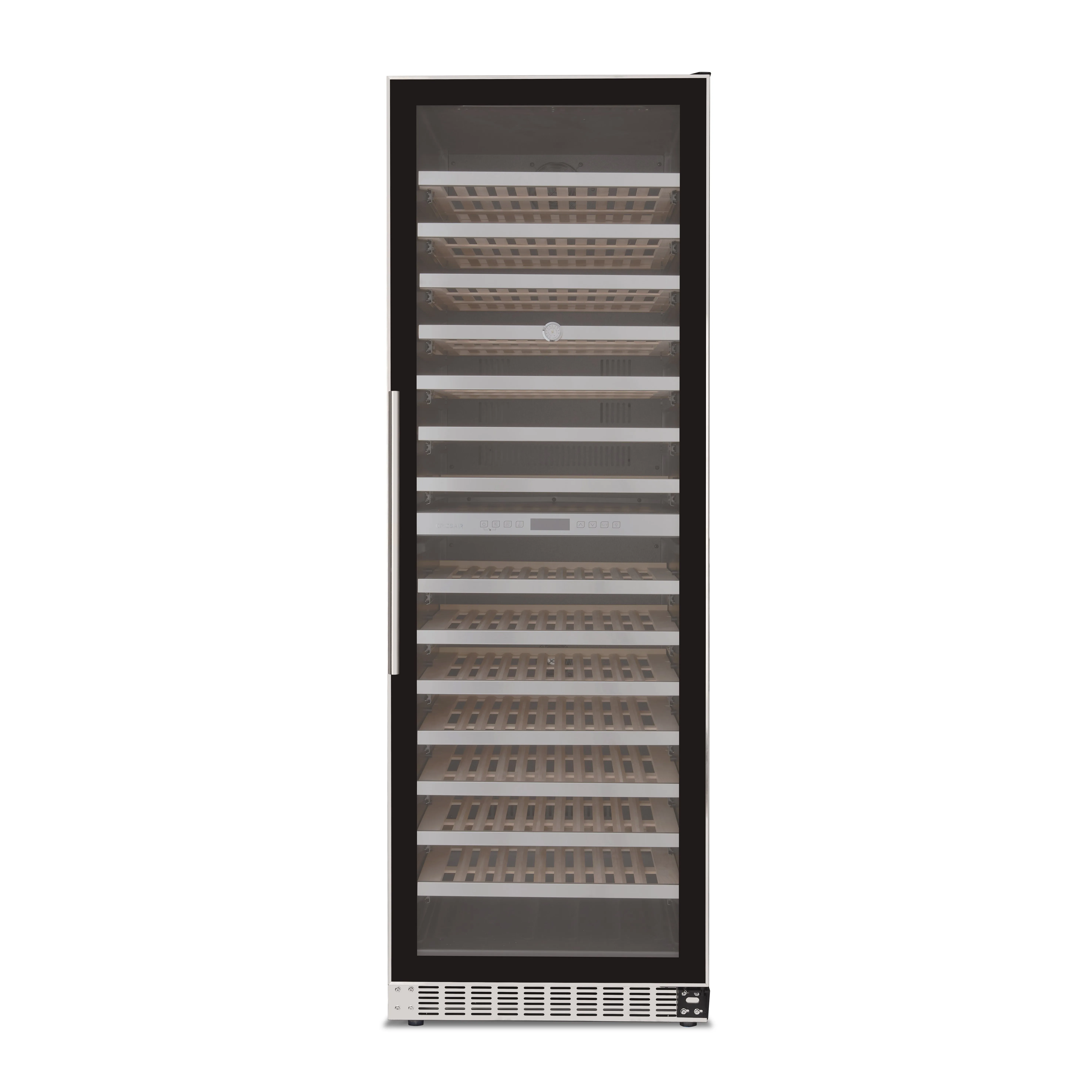 Adega Duo 171Di Crissair de embutir, vista frontal com porta de vidro e puxador vertical em inox