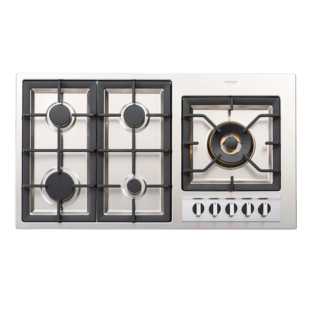 Cooktop Europa G6 Crissair em inox, seis queimadores com grades de ferro fundido, visto de cima