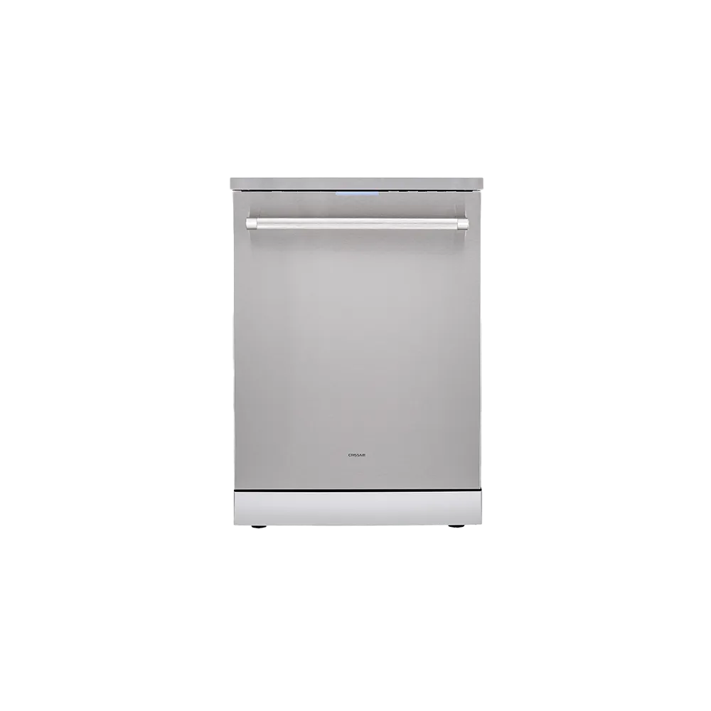 Lava Louças Freestand Crissair em inox, vista frontal de piso com puxador tubular