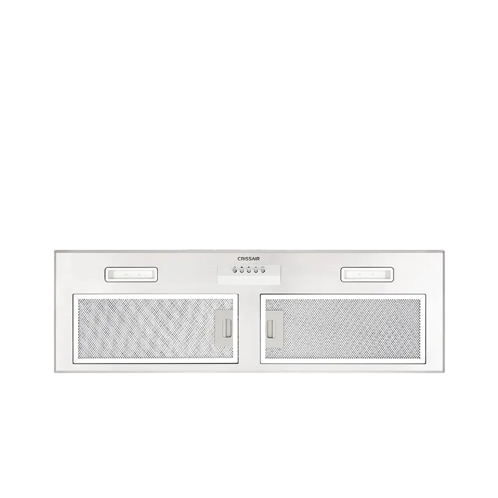 Coifa de Embutir Inox 90 Crissair vista de baixo, com os dois filtros e o painel de botões