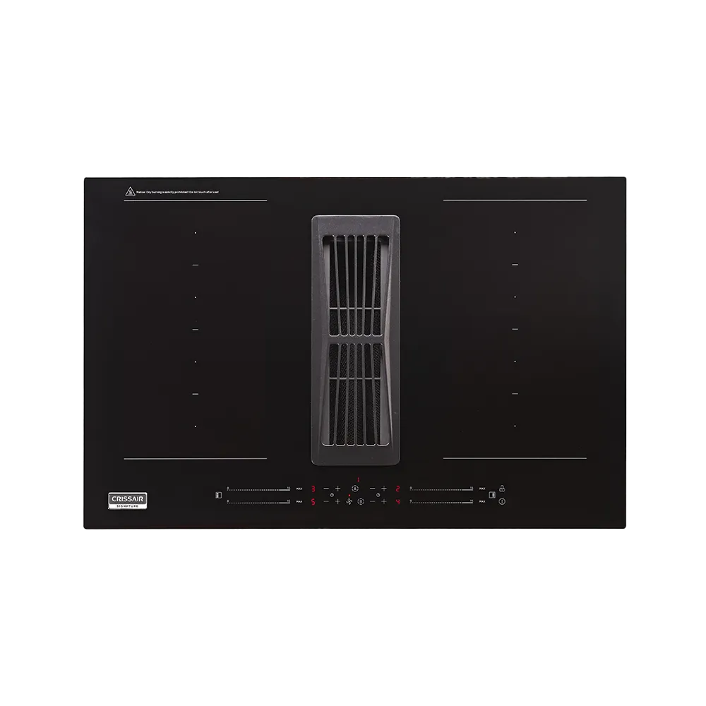 Cook Air Crissair, cooktop de indução em vidro preto com exaustor central integrado