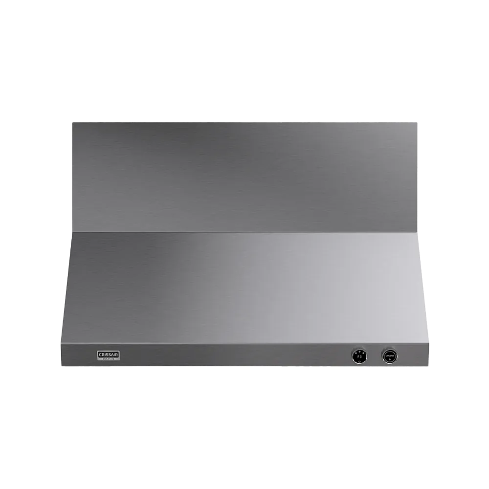 Coifa Dallas 120 Crissair de parede em inox, vista frontal com os comandos na borda