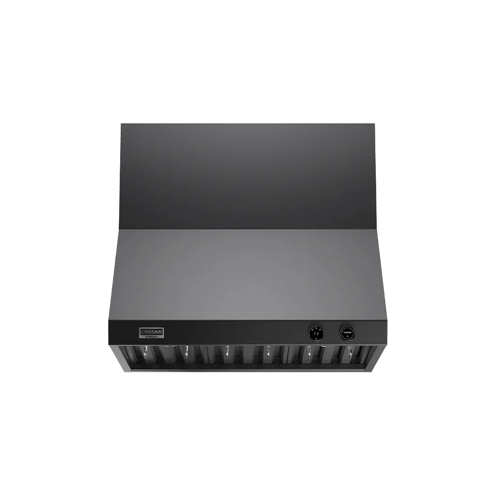 Coifa Dallas Black 90 Crissair de parede, vista frontal com painel de comandos redondos