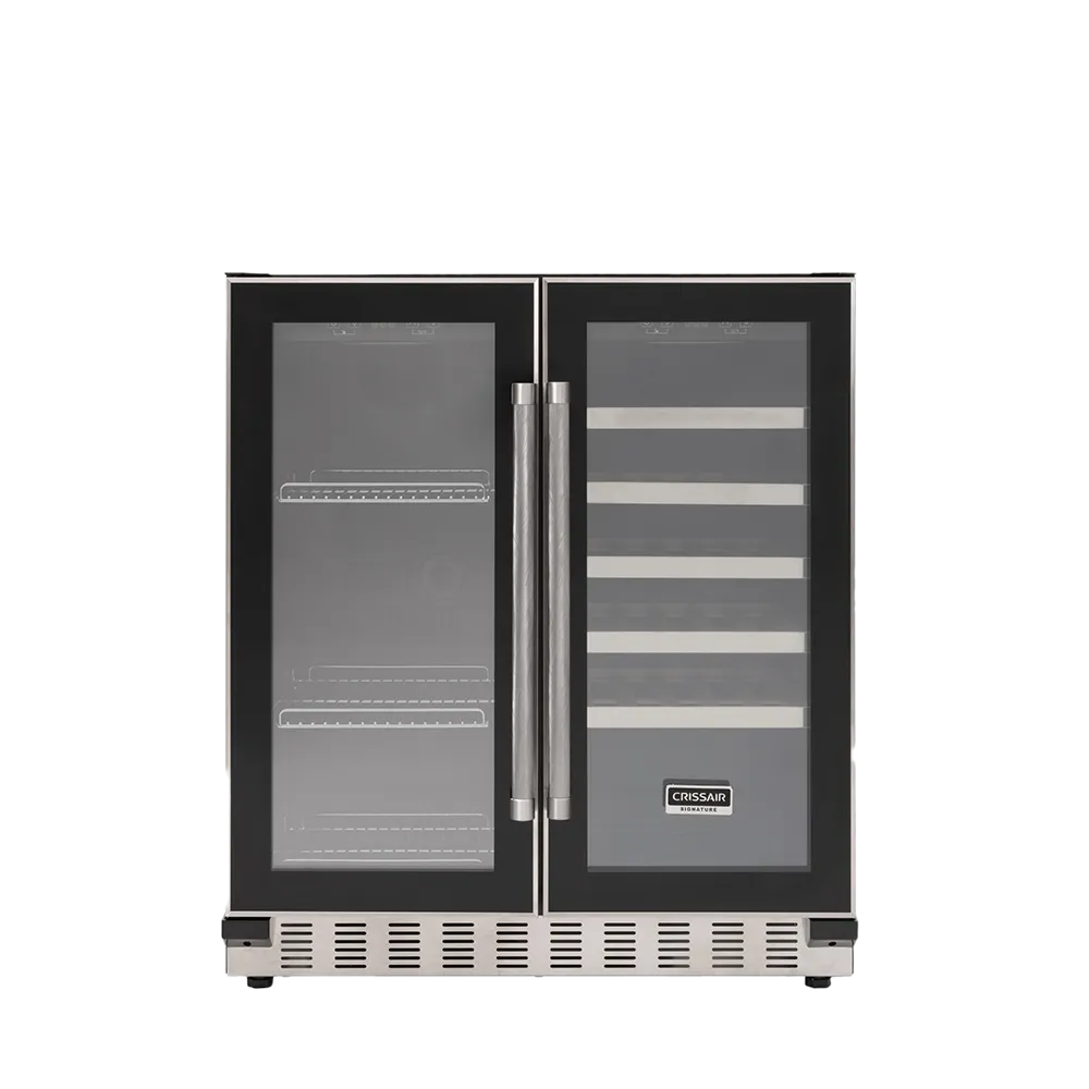Adega Duo Maxi Crissair fechada, vista frontal das duas portas de vidro