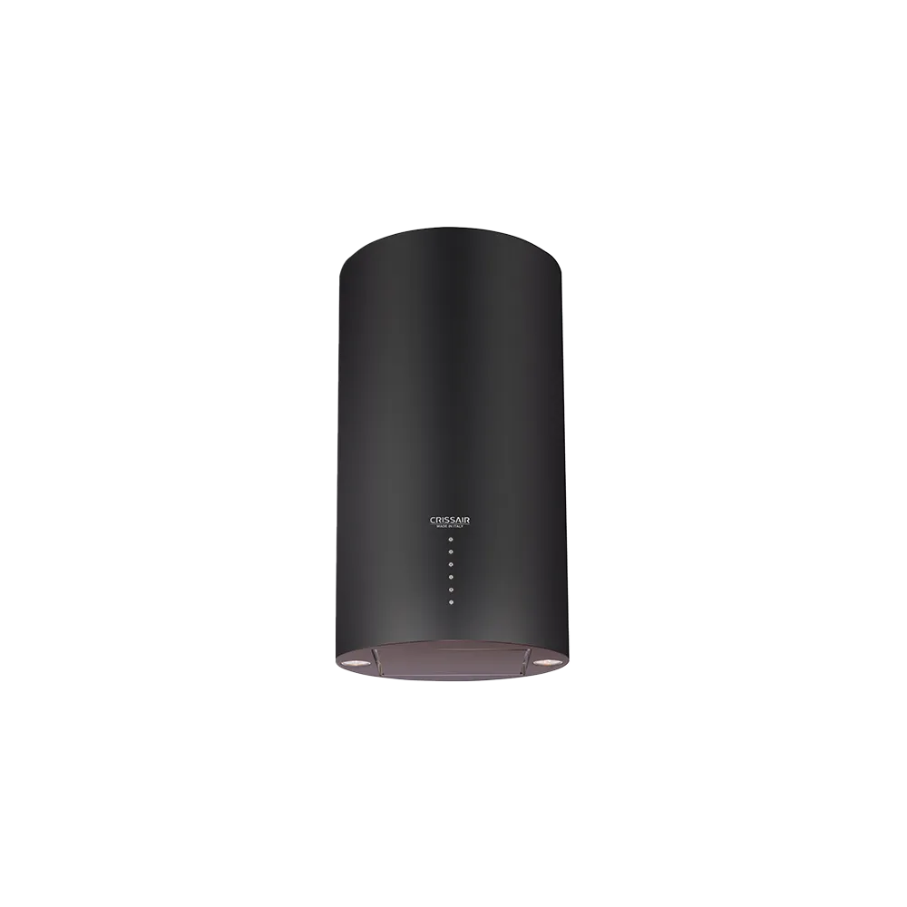Coifa Isola Cilindro Black Crissair de teto, cilindro preto com painel touch vertical