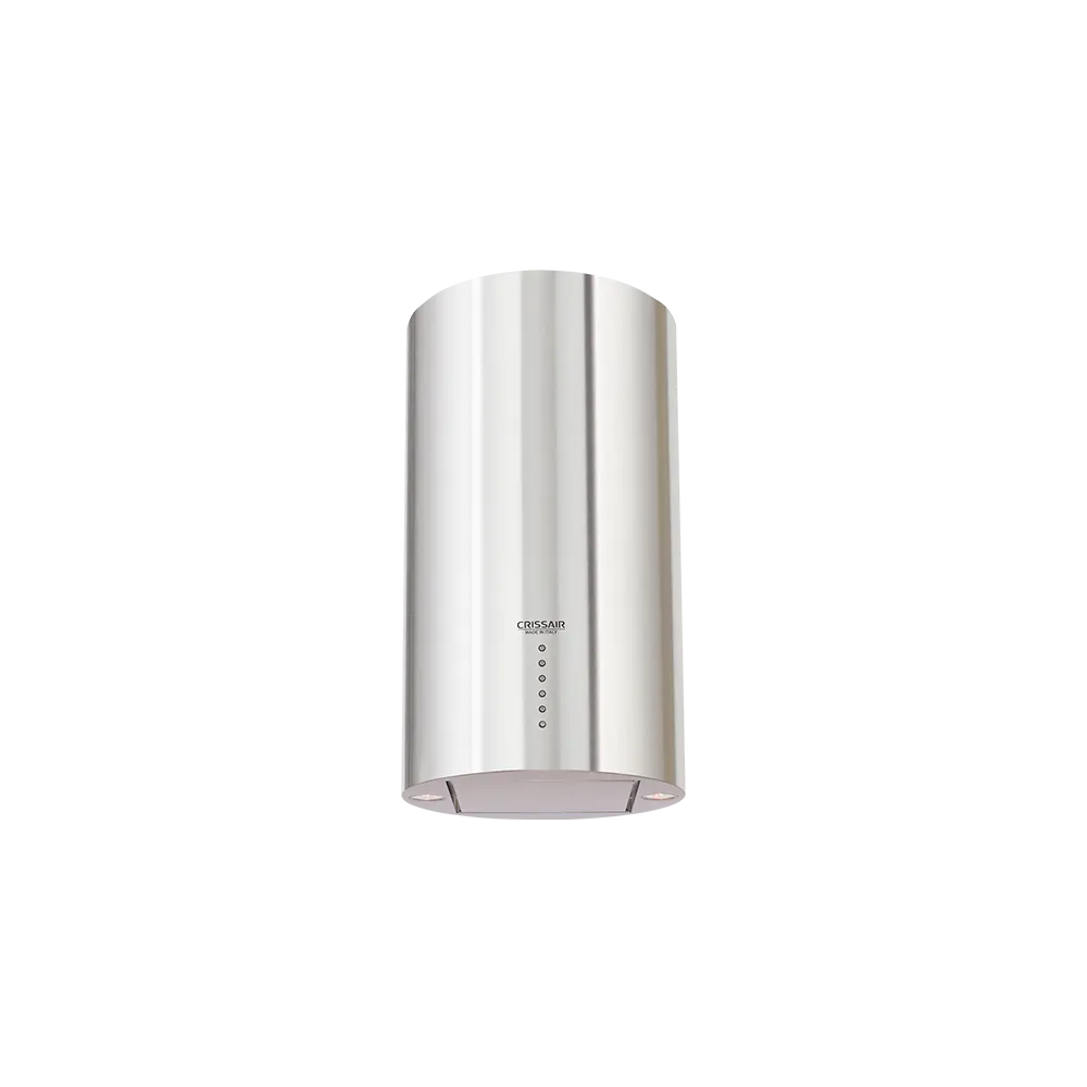 Coifa Isola Cilindro Crissair de teto em inox, cilindro com painel de comandos vertical