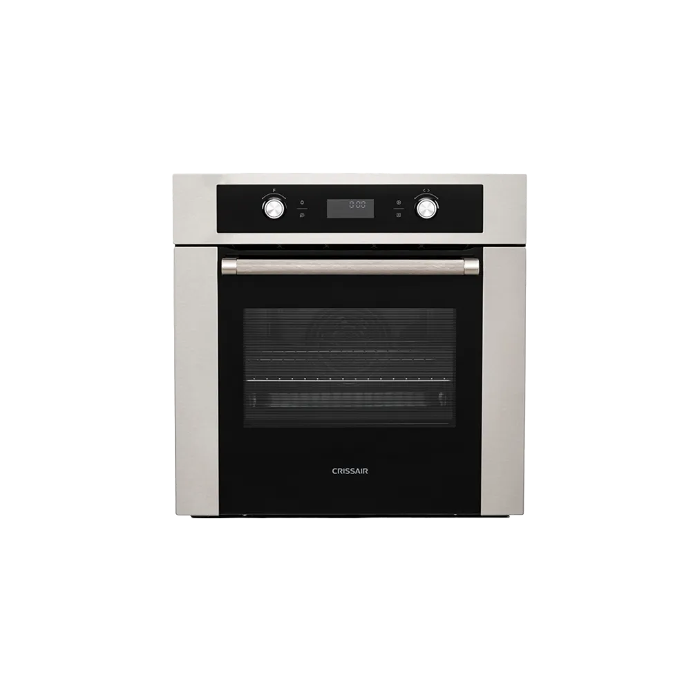 Forno Elétrico Dream Crissair de embutir, vista frontal com moldura em inox e vidro preto