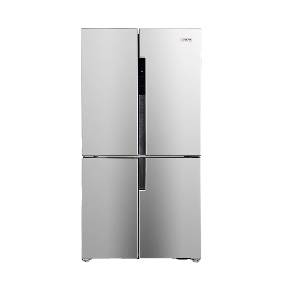 Refrigerador Fourdoor 540 Crissair em inox, vista frontal com display no painel da porta
