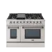 Fogão Freestanding Austin 120 Crissair em inox, vista frontal com chapa grill e dois fornos