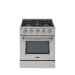 Fogão Freestanding Austin 75 Crissair em inox, vista frontal de cinco bocas com forno