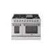 Fogão Freestanding Austin 120 Crissair em inox, vista frontal com oito bocas, chapa e dois fornos