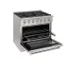 Fogão Freestanding Austin 90 Crissair em ângulo com o forno aberto e uma grade puxada