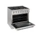 Fogão Freestanding Austin 90 Crissair em ângulo com o forno aberto e a bandeja estendida