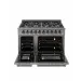 Fogão Freestanding Austin Black 120 Crissair com os dois fornos abertos e iluminados