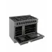 Fogão Freestanding Austin Black 120 Crissair em ângulo com os dois fornos abertos e as grades à mostra