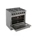 Fogão Freestanding Austin Black 90 Crissair aberto em perspectiva, com o forno iluminado