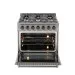 Fogão Freestanding Austin Black 90 Crissair com o forno aberto e iluminado, com duas grades instaladas