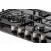 Detalhe em diagonal dos cinco botões champanhe e dos queimadores do Cooktop Crystal 90 Crissair
