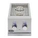 Side Burner Texas 32 Crissair aceso, com os dois queimadores em funcionamento e botões iluminados em azul