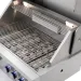 Grelhas em inox e queimadores da Churrasqueira BBQ Texas 90 Crissair vistos de cima com a tampa aberta