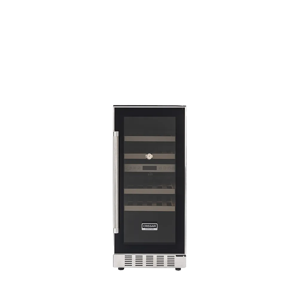 Adega Duo 31Di Crissair, adega compacta de embutir em formato torre com porta de vidro