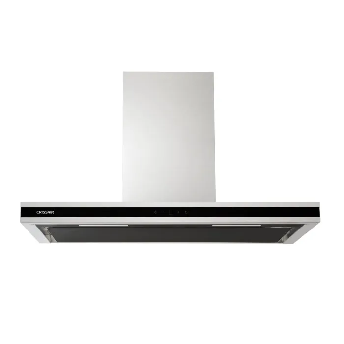 Coifa Soft 90 Crissair de parede, em inox com faixa frontal de vidro preto