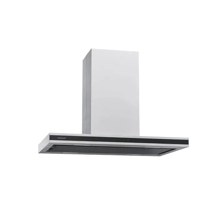 Coifa Soft Isola Crissair, coifa de teto em inox com chaminé quadrada e base escura