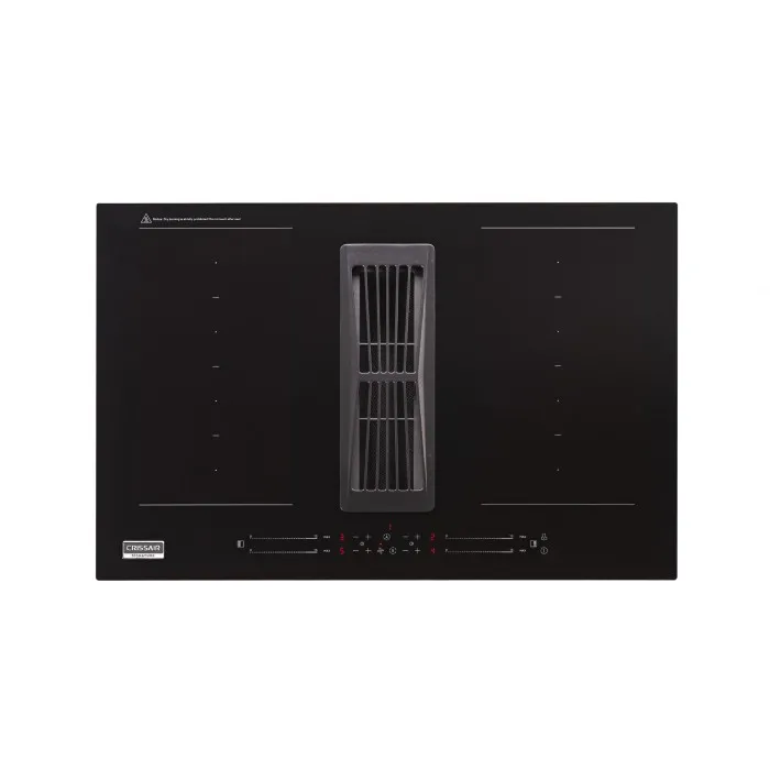 Cook Air Crissair, cooktop de indução em vidro preto com exaustor integrado ao centro