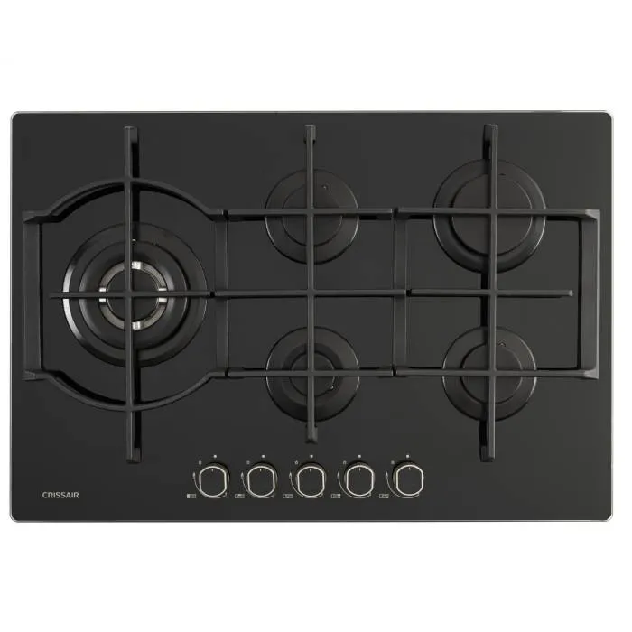 Cooktop Crystal 75 Crissair, cooktop a gás em vidro preto com cinco bocas