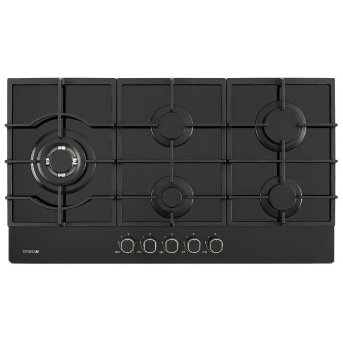 Cooktop Crystal 90 Crissair, cooktop a gás em vidro preto de 90 cm com cinco bocas