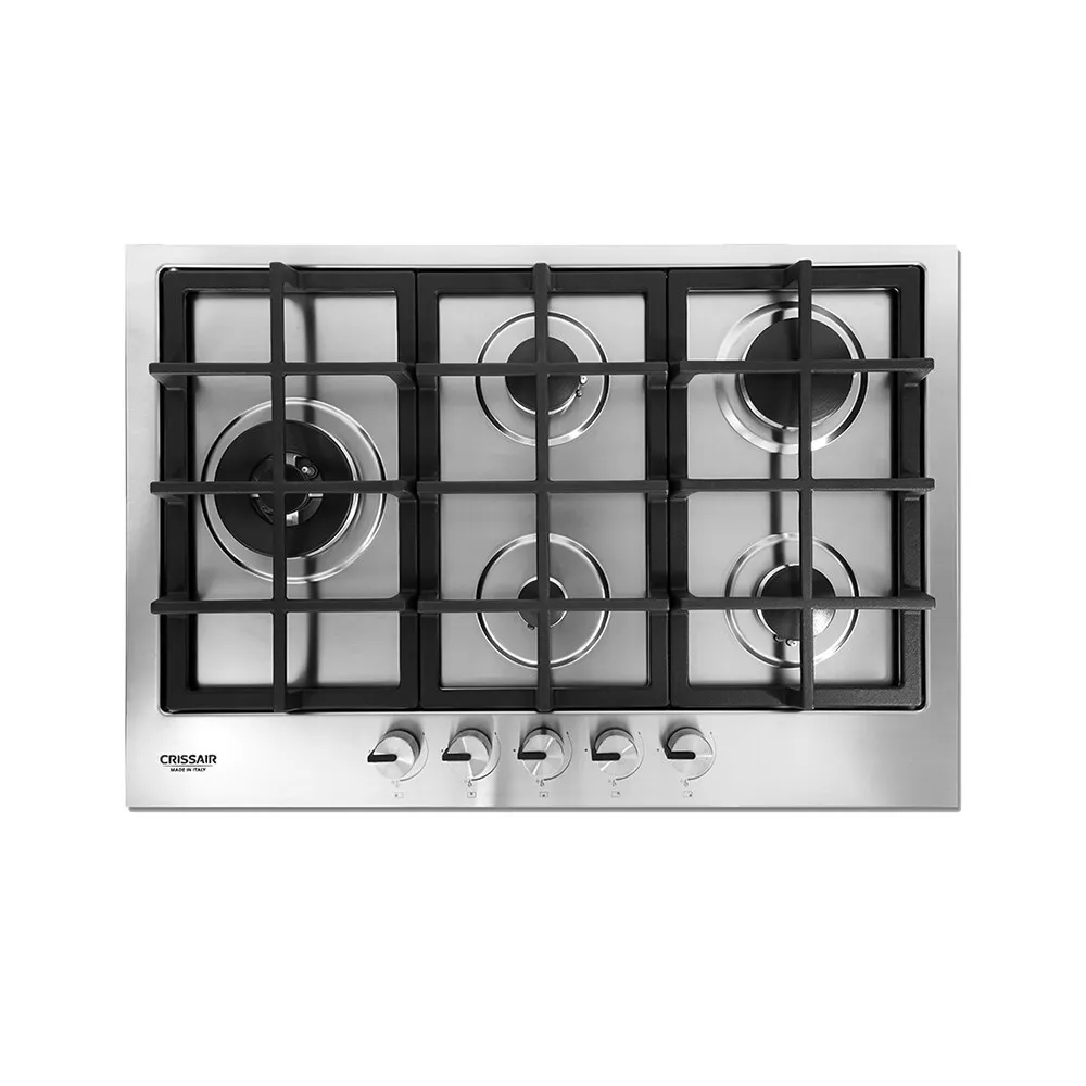 Cooktop Semi-Filo 75 Crissair a gás, mesa em inox com cinco bocas e grades de ferro