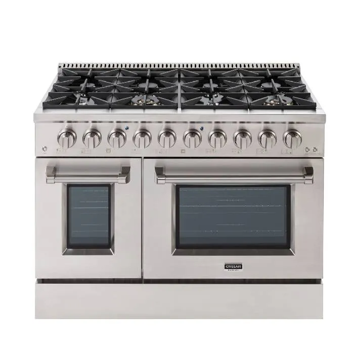 Fogão Freestanding Austin 120 Crissair em inox, com oito bocas, chapa grill e dois fornos