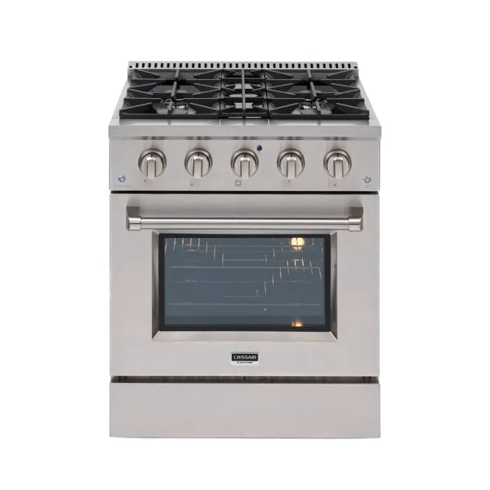 Fogão Freestanding Austin 75 Crissair em inox, com cinco bocas e forno de porta de vidro